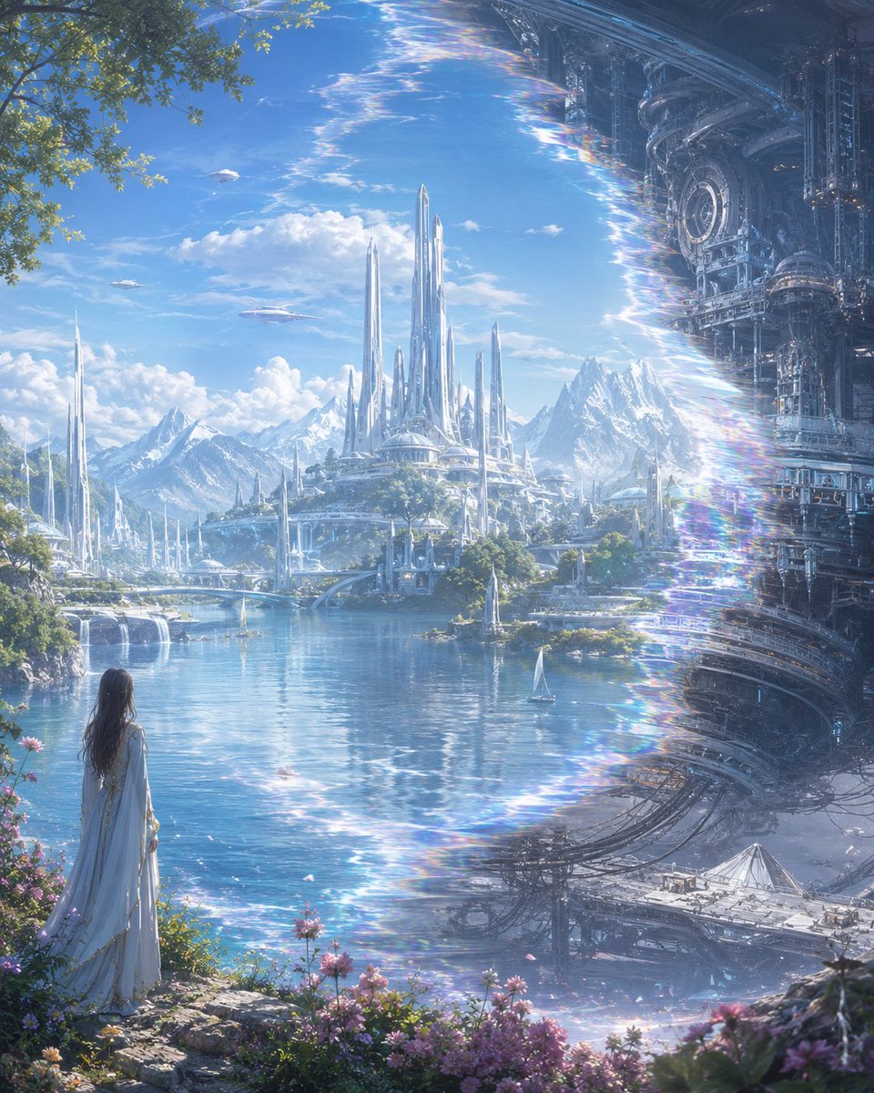 Create an epic high-fantasy science-fiction landscape titled {argument name="city concept" default="The Elf C… - AI提示词参考图，来自西西提示词