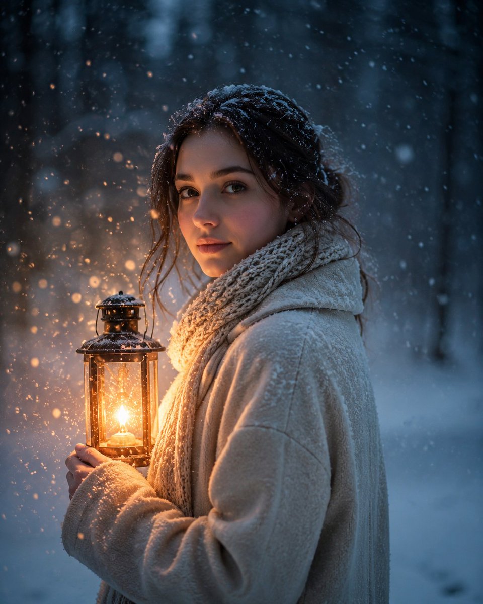 { "title": "{argument name=\"title\" default=\"LANTERN IN THE WINTER TWILIGHT\"}", "scene": "A peaceful winte… - AI提示词参考图，来自西西提示词