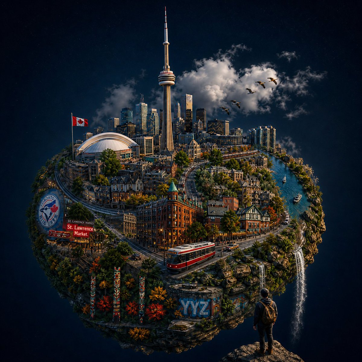 Create a cinematic, ultra-detailed fantasy-realistic miniature “tiny planet” travel poster of {argument name=… - AI提示词参考图，来自西西提示词