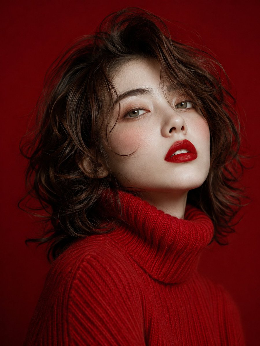 Create a glamorous high-fashion studio portrait of a young adult woman with {argument name="hair color" defau… - AI提示词参考图，来自西西提示词