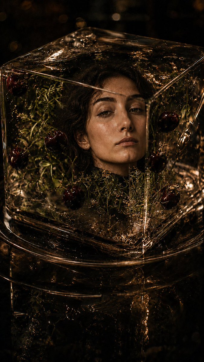 Create a dark, cinematic fine-art portrait in vertical 9:16 format: a young woman with {argument name="hair c… - AI prompt reference from CC Prompt Galaxy