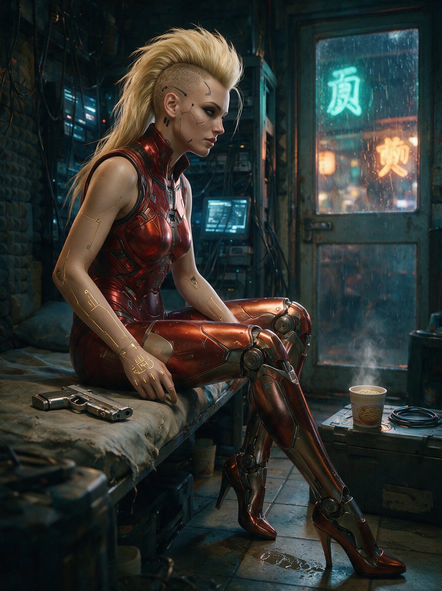 Create a cinematic cyberpunk character portrait of {argument name="character name" default="8ug8ear"}, a skil… - AI提示词参考图，来自西西提示词