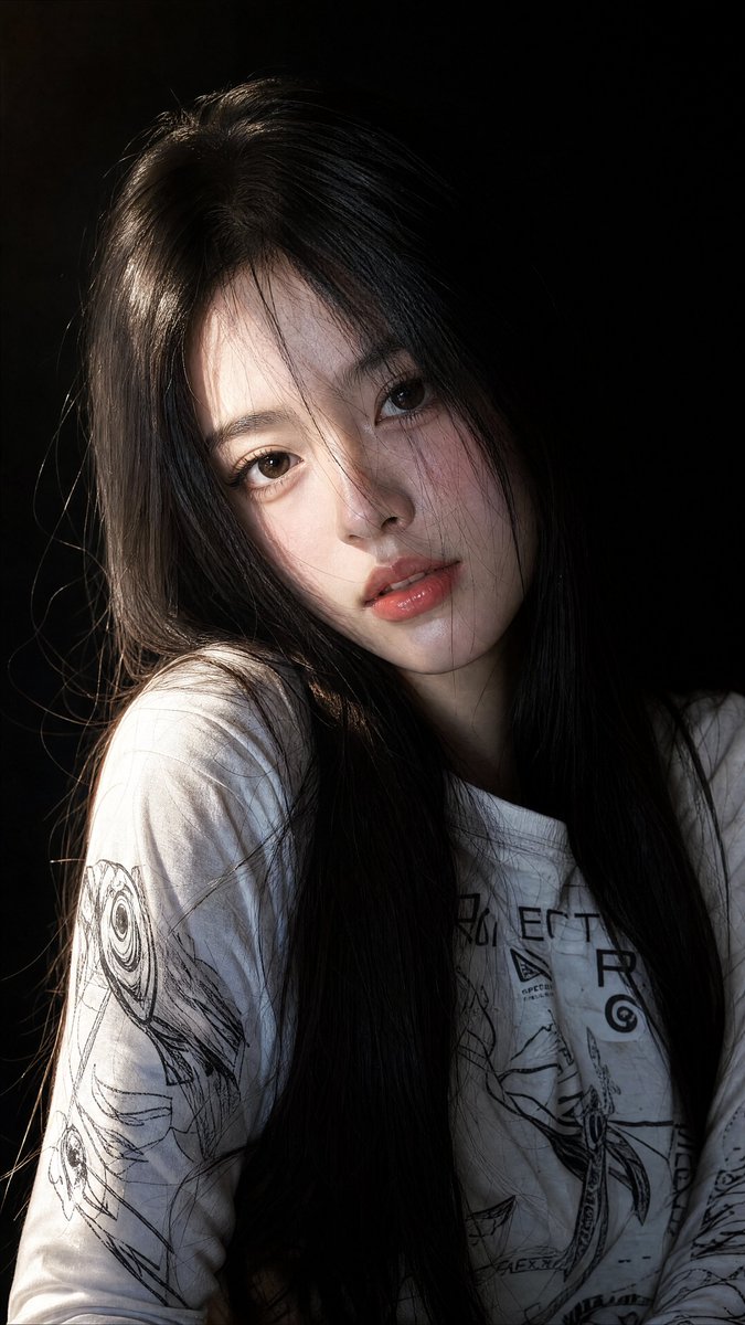 Close-up portrait of a beautiful young {argument name="ethnicity" default="East Asian"} woman with long, stra… - AI提示词参考图，来自西西提示词