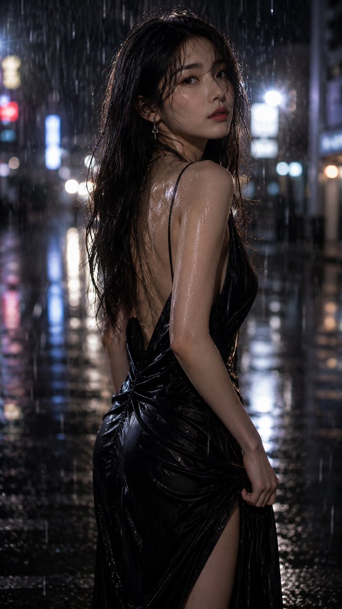 A {argument name="subject" default="stunning adult woman"} standing gracefully on a {argument name="setting" … - AI提示词参考图，来自西西提示词