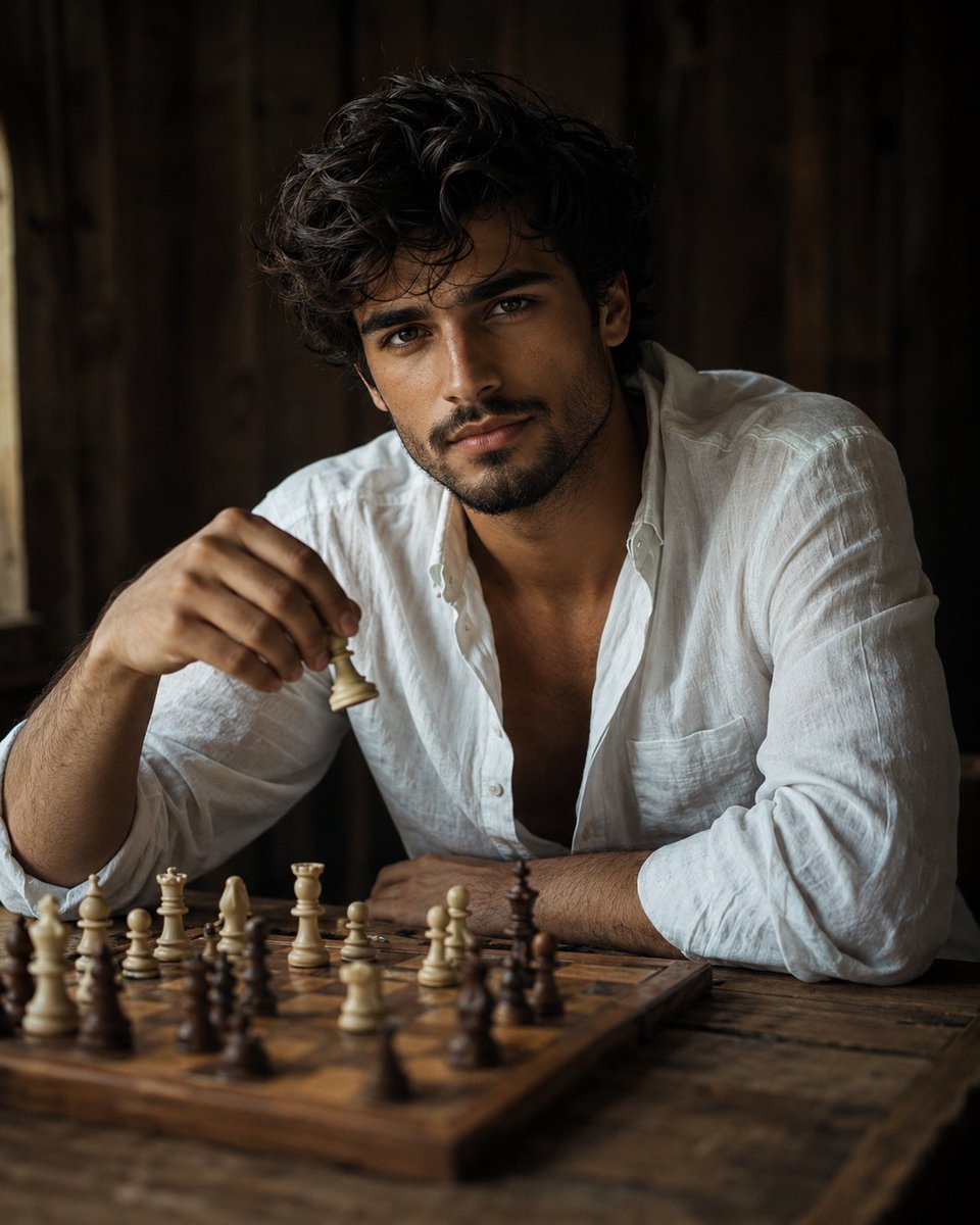 Ultra-realistic cinematic editorial portrait of a {argument name="subject" default="strikingly handsome young… - AI提示词参考图，来自西西提示词
