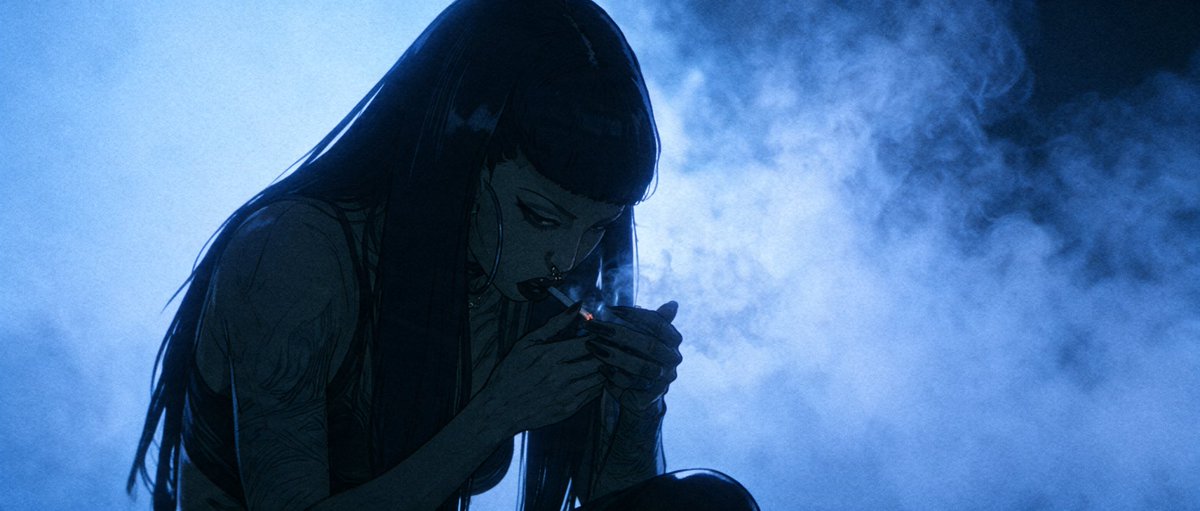 Create a cinematic dark anime-style widescreen frame of {argument name="character description" default="a you… - AI提示词参考图，来自西西提示词