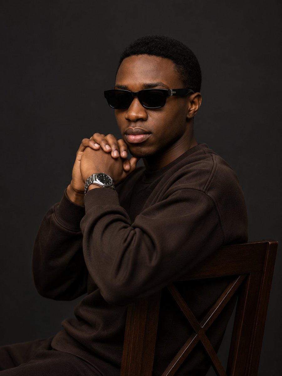 Create a cinematic luxury editorial studio portrait of {argument name="subject" default="a young Black man"} … - AI提示词参考图，来自西西提示词