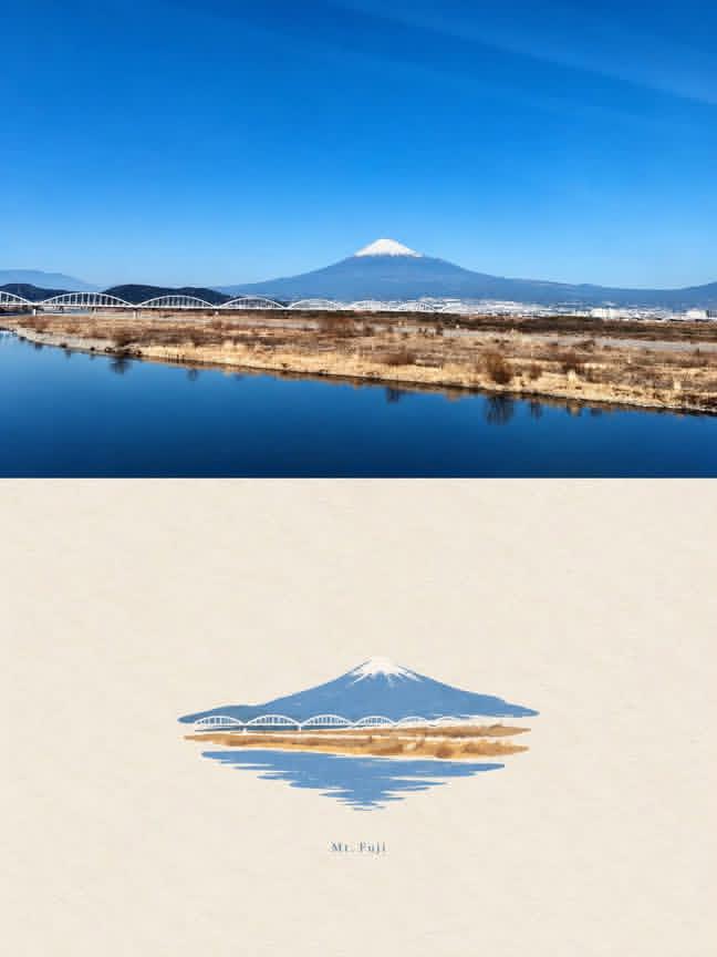 Create a vertical before-and-after comparison image showing an ordinary landscape transformed into a minimali… - AI提示词参考图，来自西西提示词