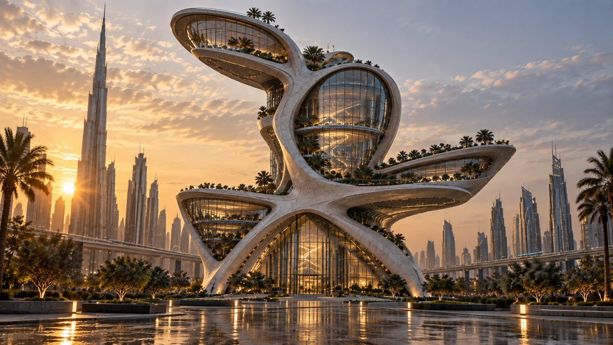 turn {argument name="target" default="it"} into a {argument name="style" default="future building"} - AI提示词参考图，来自西西提示词