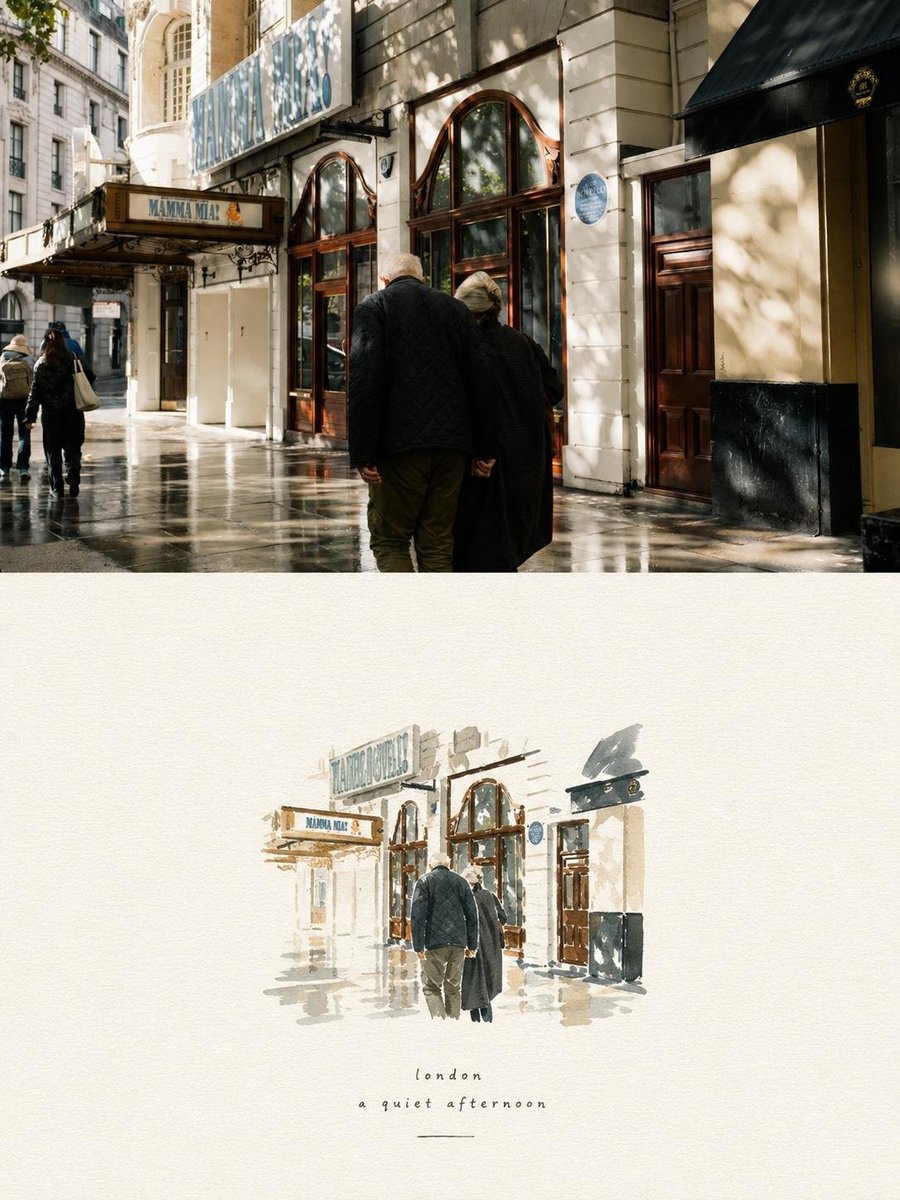 Create a refined editorial travel-art composition based on a reference photograph. The image is divided verti… - AI prompt reference from CC Prompt Galaxy