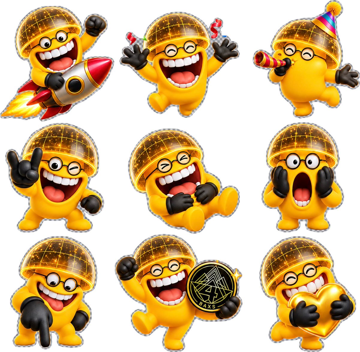 Based on the image I uploaded, design a set of {argument name="style" default="3D emoji"} 1:1 transparent sti… - AI提示词参考图，来自西西提示词