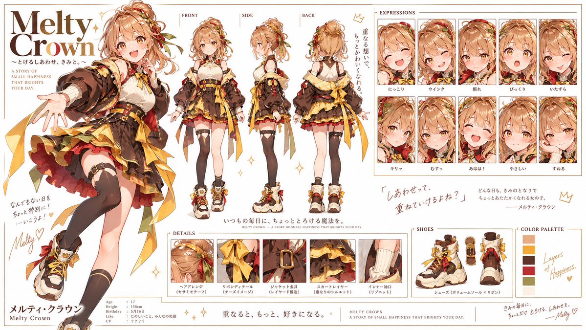 Create a character sheet of a girl inspired by a {argument name="food theme" default="double cheeseburger"} - AI提示词参考图，来自西西提示词