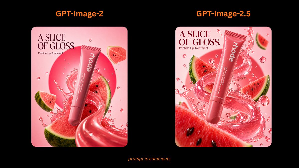 Goal: Create a wide comparison graphic showing two generated versions of a rhode beauty static ad for Peptide… - AI提示词参考图，来自西西提示词