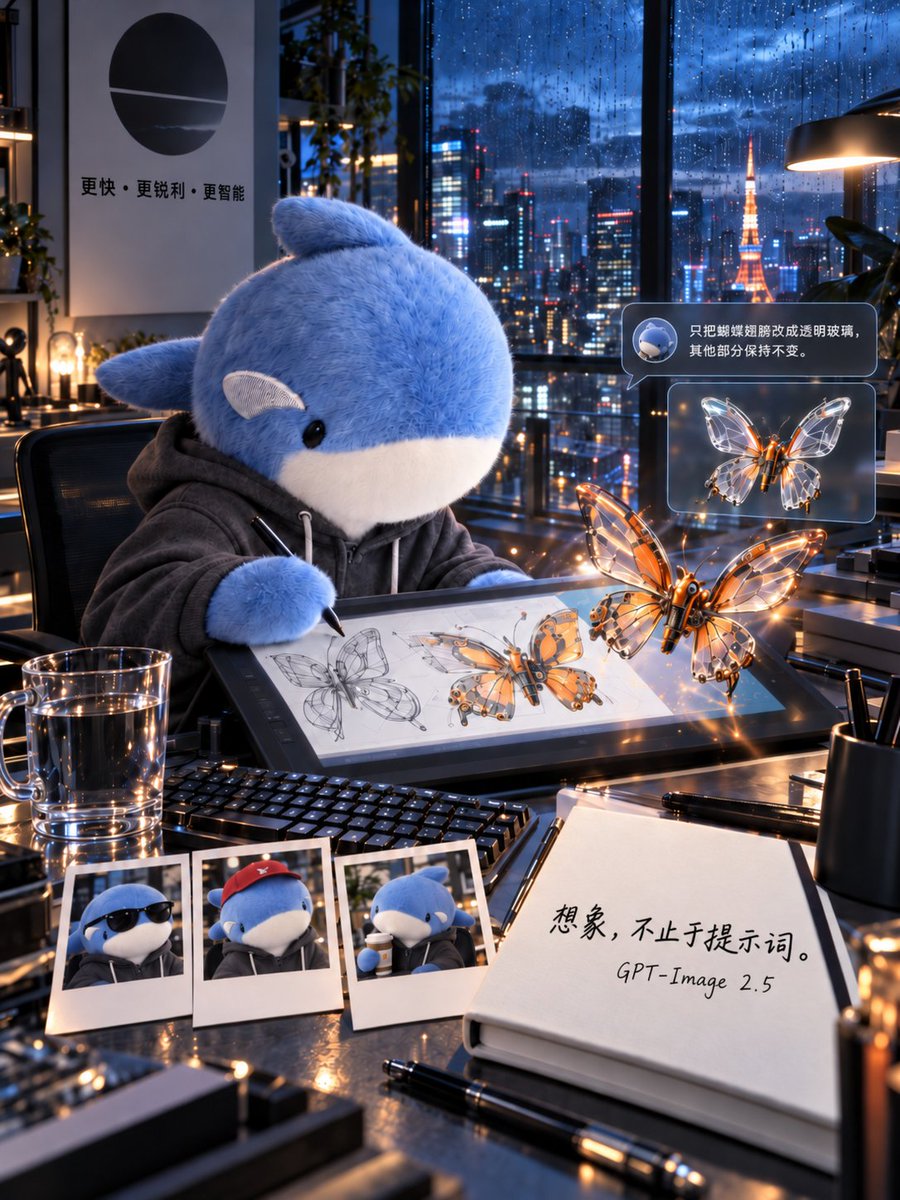 Goal: Create a 3:4 vertical cinematic visual poster of a futuristic design studio on the top floor of a Tokyo… - AI提示词参考图，来自西西提示词