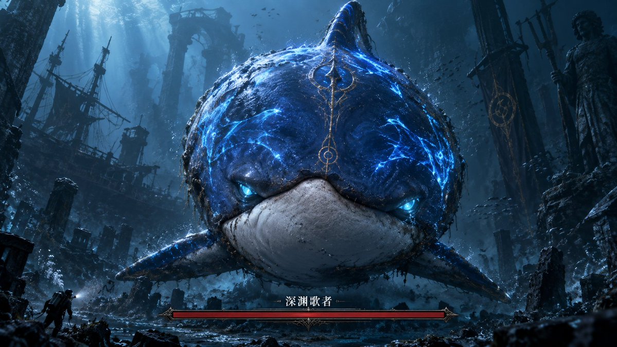 Using the provided reference image as the rough silhouette and color guide, transform the simple blue dolphin… - AI提示词参考图，来自西西提示词