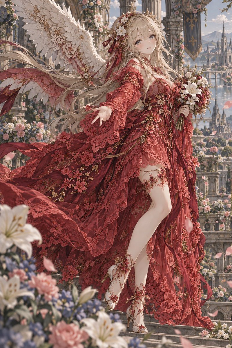 Create a highly detailed vertical anime fantasy illustration of one ethereal angel princess named {argument n… - AI提示词参考图，来自西西提示词