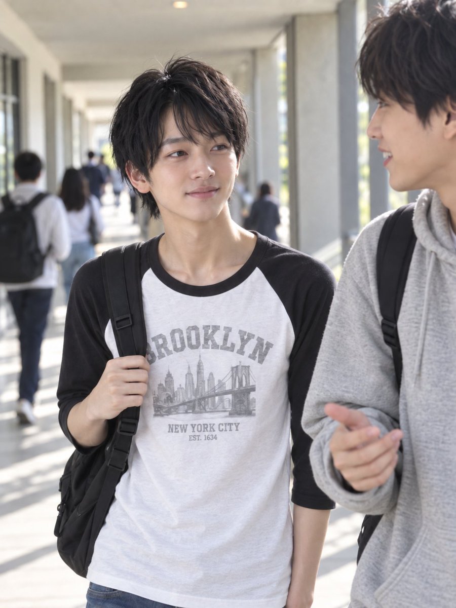 Create a photorealistic candid campus lifestyle photo of {argument name="main subject" default="a handsome Ja… - AI提示词参考图，来自西西提示词