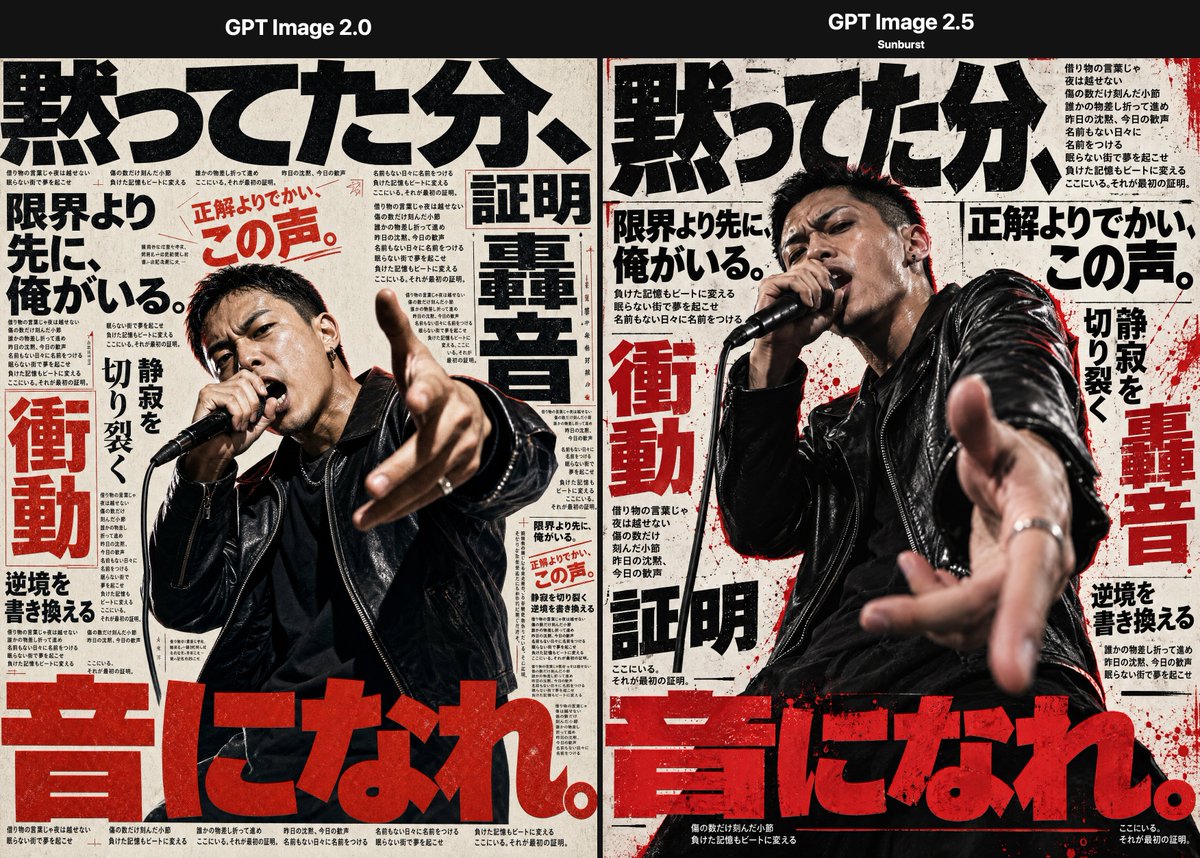 Goal: Create a side-by-side comparison graphic showing two AI-generated Japanese punk/hip-hop magazine poster… - AI提示词参考图，来自西西提示词