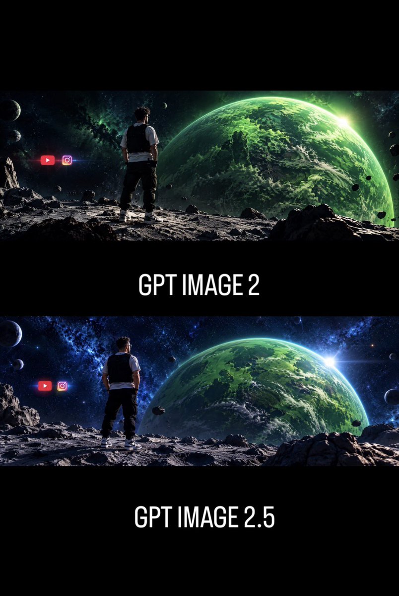 Goal: Create a vertical social-media comparison graphic showing two cinematic AI-image generations of the sam… - AI提示词参考图，来自西西提示词