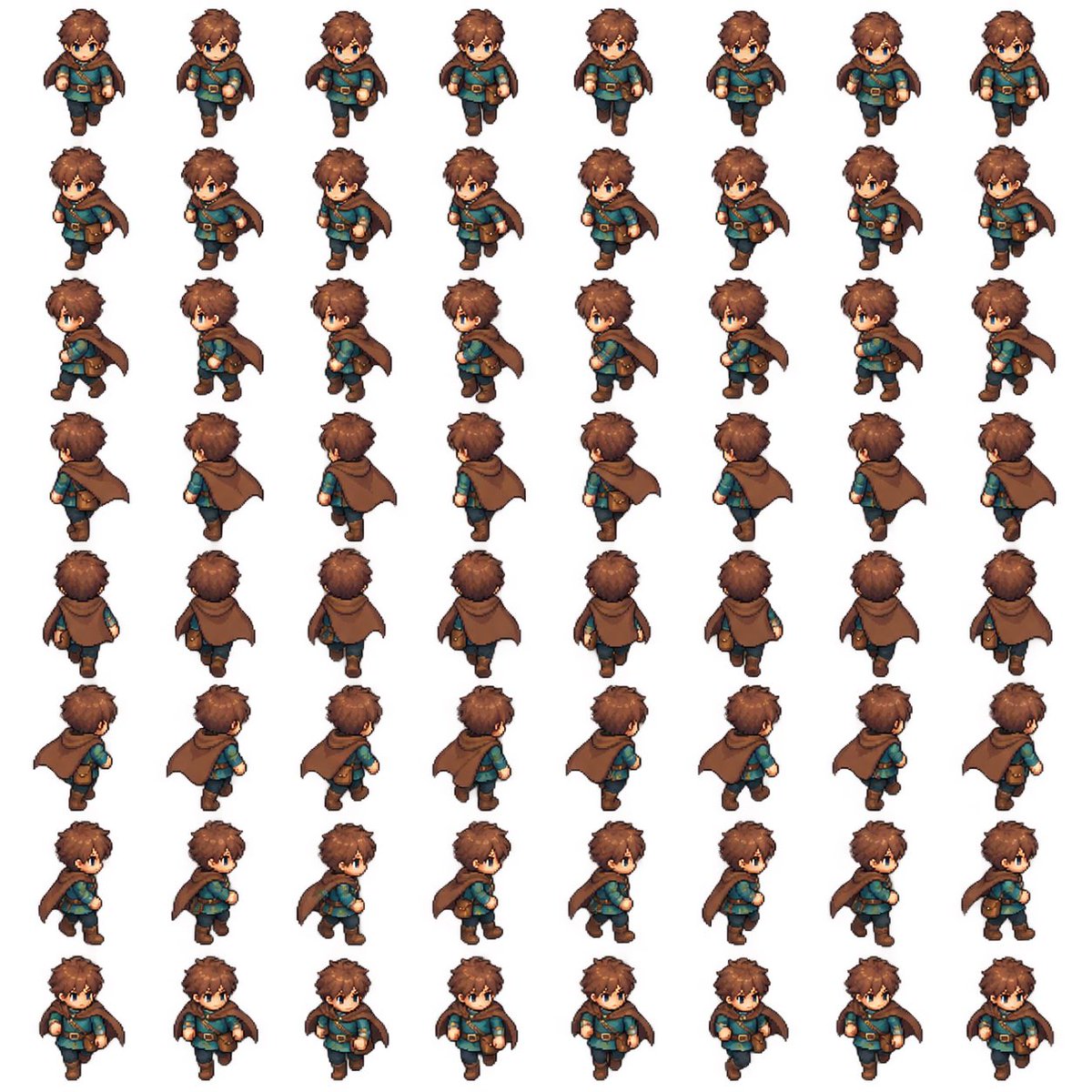 Goal: Create a complete 2D pixel-art RPG walking sprite sheet for a Zelda-like game character, ready to cut i… - AI提示词参考图,来自西西提示词