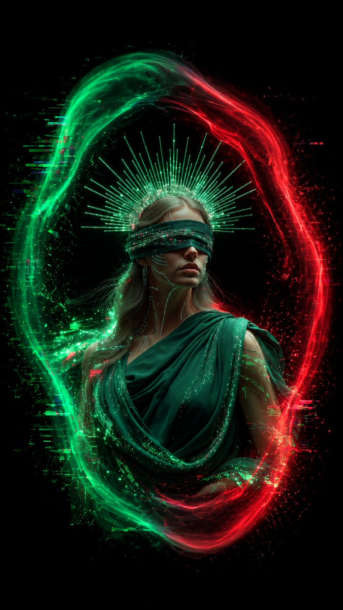 Create a vertical cinematic fantasy portrait on a pure black background: a solemn young woman styled as a cyb… - AI提示词参考图，来自西西提示词