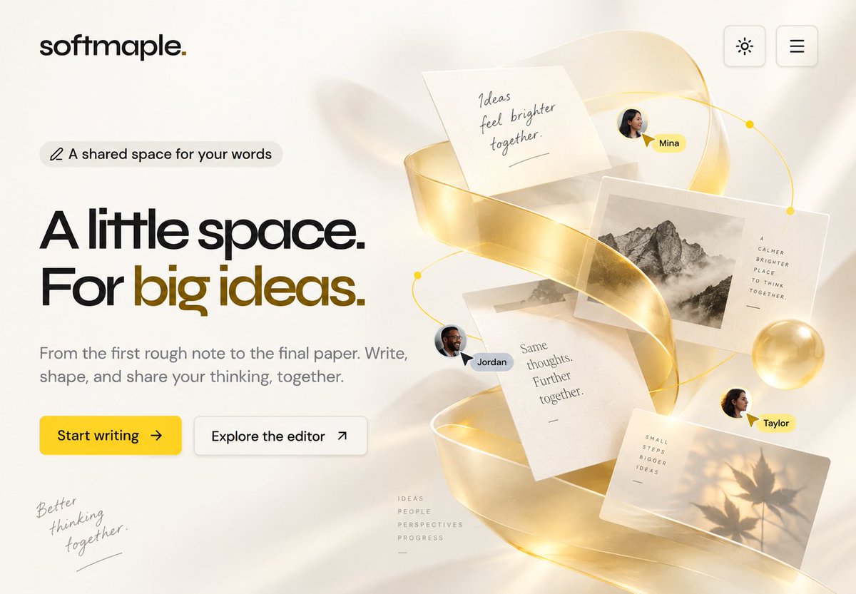 Using the provided reference image as the base landing page, keep the existing softmaple logo, top-right them… - AI提示词参考图，来自西西提示词