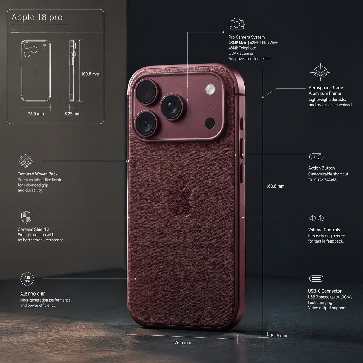 Premium technical infographic of {argument name="product" default="[Apple 18 pro ]"}. Use the reference image… - AI prompt reference from CC Prompt Galaxy
