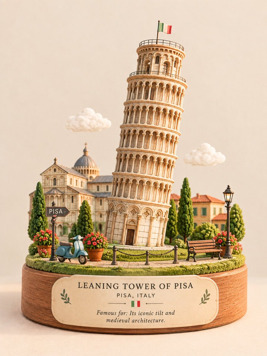 Create a premium cute miniature 3D diorama of {argument name="landmark" default="the Eiffel Tower"}, {argumen… - AI提示词参考图，来自西西提示词