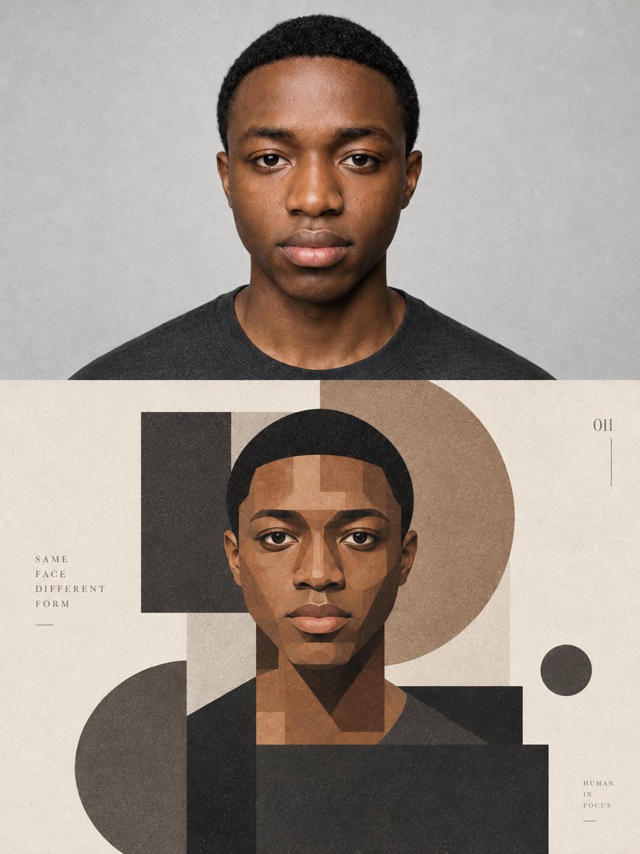 Create a premium 3:4 vertical editorial poster using the uploaded photo. Split the canvas exactly 50/50 horiz… - AI提示词参考图，来自西西提示词