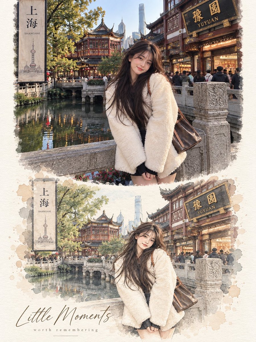 Create a Premium Minimal watercolor vignette artwork based entirely on the uploaded photograph. Preserve the … - AI提示词参考图，来自西西提示词