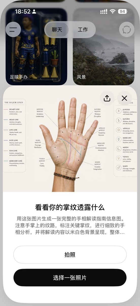 Use this image to generate a complete palmistry reading guide infographic. Pay attention to the lines on the … - AI提示词参考图，来自西西提示词