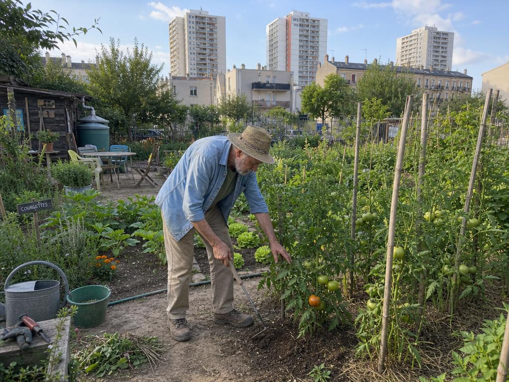{argument name="personne" default="un homme âgé"} qui jardine dans {argument name="lieu" default="un jardin p… - AI提示词参考图，来自西西提示词
