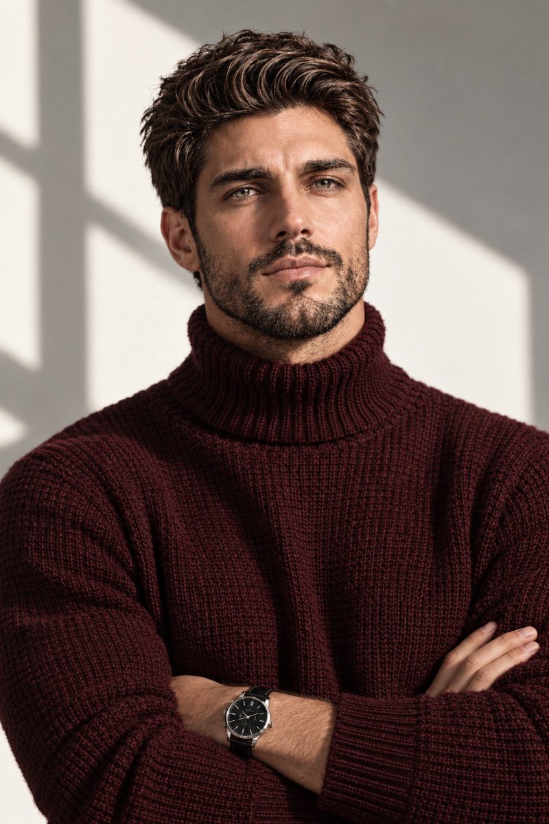 Photorealistic editorial fashion portrait of a handsome {argument name="subject" default="young adult man"} w… - AI提示词参考图，来自西西提示词