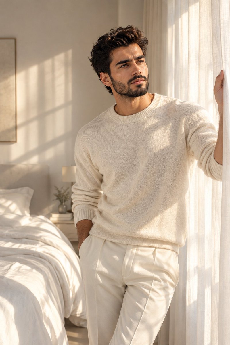 Ultra-realistic cinematic luxury fashion photograph of a {argument name="subject" default="strikingly handsom… - AI提示词参考图，来自西西提示词
