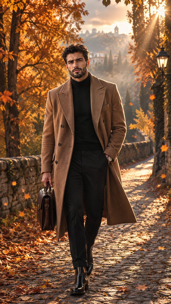 Ultra-realistic cinematic European autumn fashion editorial of a {argument name="subject" default="handsome y… - AI提示词参考图，来自西西提示词