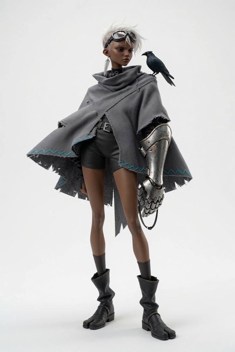 Create a premium, modern high-fashion CHARACTER CONCEPT ART SHEET in a {argument name="aspect ratio" default=… - AI提示词参考图，来自西西提示词