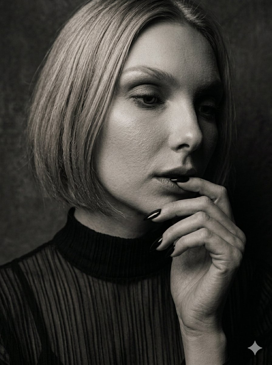 A dramatic, close-up photographic study in dark, muted sepia tones featuring a blonde woman with a {argument … - AI prompt reference from CC Prompt Galaxy